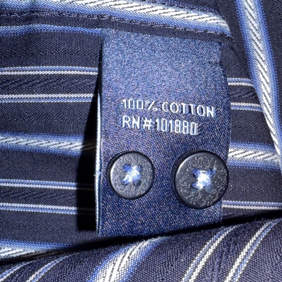 7 Diamonds Men’s Long Sleeve Button-Up Shirt Navy & Light Blue Stripe 100%Cotton - Picture 11 of 12